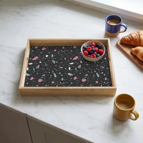 Terrazzo - Patroon - Zwart - Zacht Dienblad Rechthoek middel 911 -sfeer2