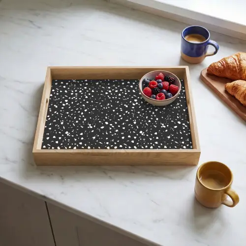 Terrazzo - Patroon - Zwart - Wit Dienblad Rechthoek middel 911 -sfeer2