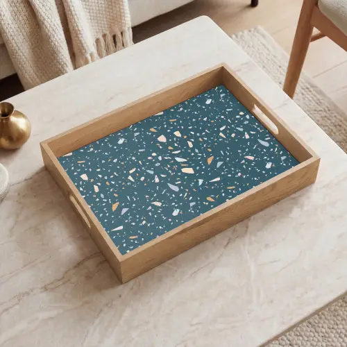 Terrazzo - Patroon - Kleurrijk - Diep blauw Dienblad Rechthoek middel 911 -sfeer1
