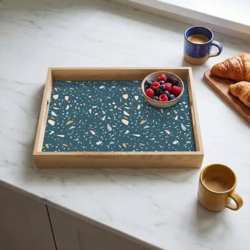 Terrazzo - Patroon - Kleurrijk - Diep blauw Dienblad Rechthoek middel 911 -sfeer2