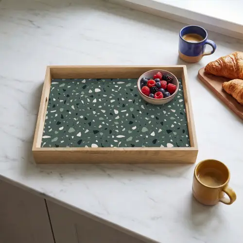 Terrazzo -  Patroon - Kleurrijk - Groen Dienblad Rechthoek middel 911 -sfeer2