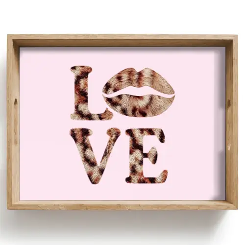 Tekst - Love - Pantervacht - Lichtroze Dienblad Rechthoek middel -z3d_shopping