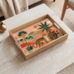 Tijger - Kleurrijk - Palmen - Cactus Dienblad Rechthoek middel -sfeer1