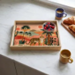 Tijger - Kleurrijk - Palmen - Cactus Dienblad Rechthoek middel -sfeer2