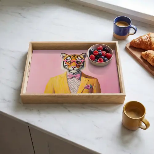 Tijger - Bril - Geel - Jasje Dienblad Rechthoek middel -sfeer2