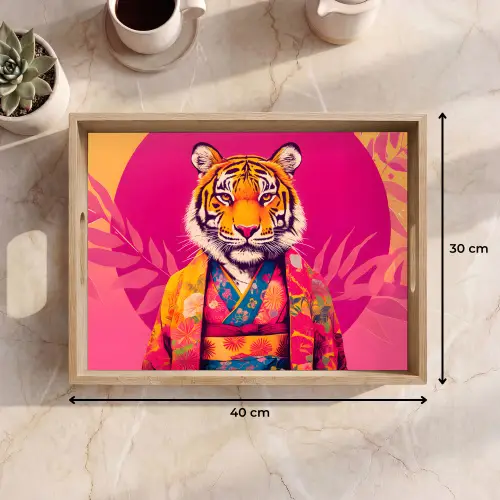 Tijger - Kimono - Planten - Roze Dienblad Rechthoek middel -USP_Formaat