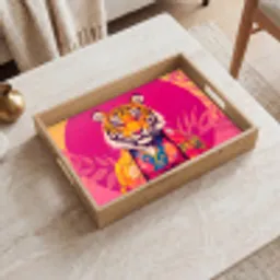 Tijger - Kimono - Planten - Roze Dienblad Rechthoek middel -sfeer1