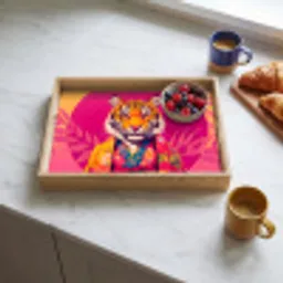 Tijger - Kimono - Planten - Roze Dienblad Rechthoek middel -sfeer2