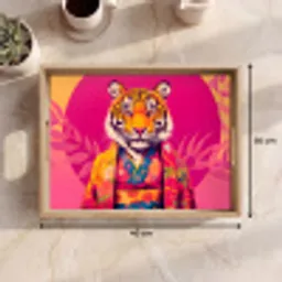Tijger - Kimono - Planten - Roze Dienblad Rechthoek middel -USP_Formaat
