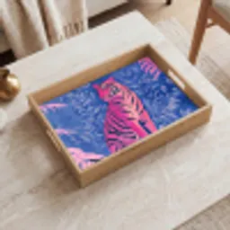 Tijger - Roze - Bladeren - Jungle Dienblad Rechthoek middel -sfeer1