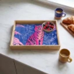 Tijger - Roze - Bladeren - Jungle Dienblad Rechthoek middel -sfeer2