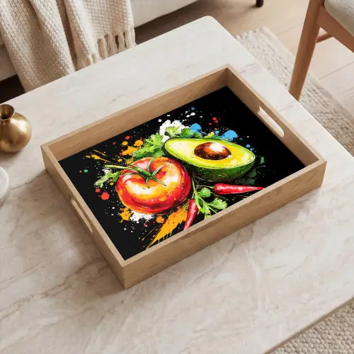 Tomaat - Avocado - Peper - Graffiti - Verf - Modern Dienblad Rechthoek middel -sfeer1