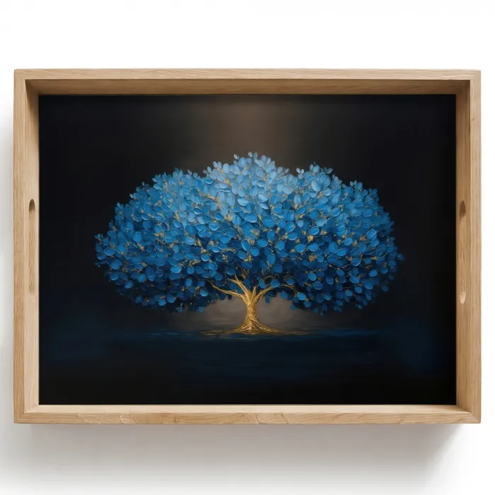 Boom - Blauw - Bladeren - Penseelstreken Dienblad Rechthoek middel -z3d_shopping