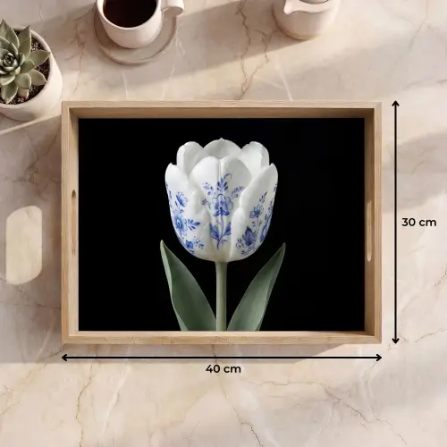 Tulp - Patroon - Blauw Dienblad Rechthoek middel -USP_Formaat