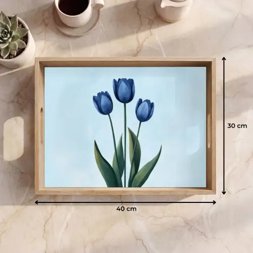 Tulpen - Blauw - Bladeren Dienblad Rechthoek middel -USP_Formaat