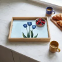 Tulpen - Blauw - Bladeren Dienblad Rechthoek middel -sfeer2