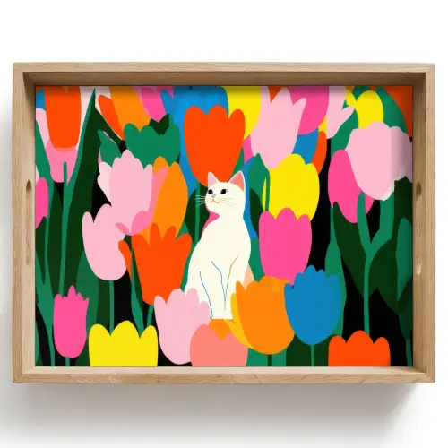 Tulpen - Kat - Kleurrijk Dienblad Rechthoek middel -z3d_shopping