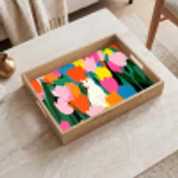 Tulpen - Kat - Kleurrijk Dienblad Rechthoek middel -sfeer1