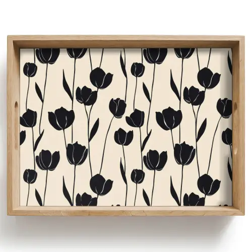 Tulpen - Patroon - Zwart Dienblad Rechthoek middel 911 -z3d_shopping