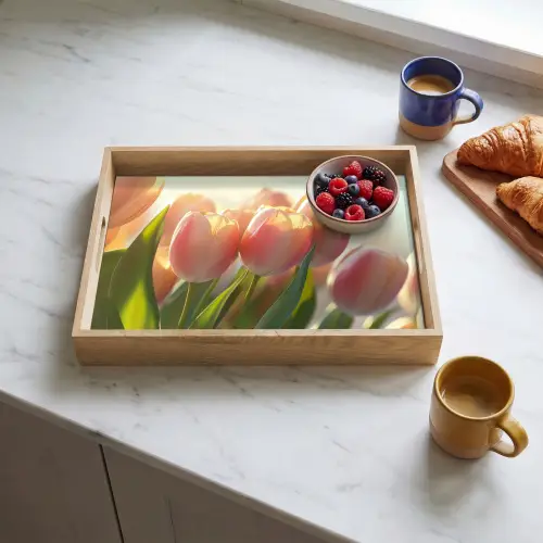 Tulpen - Roze - Zonnestralen Dienblad Rechthoek middel -sfeer2