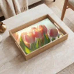 Tulpen - Roze - Zonnestralen Dienblad Rechthoek middel -sfeer1