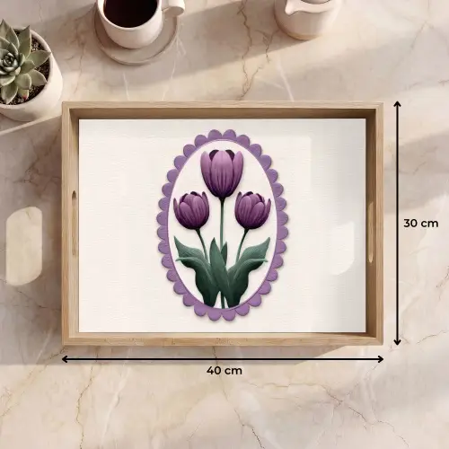 Tulpen - Paars - Lijst - Bladeren Dienblad Rechthoek middel -USP_Formaat