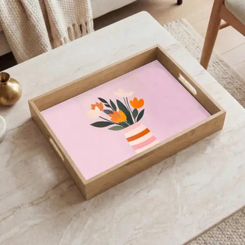 Tulpen - Vaas - Strepen - Paars Dienblad Rechthoek middel -sfeer1