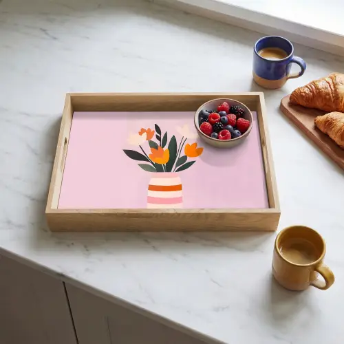Tulpen - Vaas - Strepen - Paars Dienblad Rechthoek middel -sfeer2