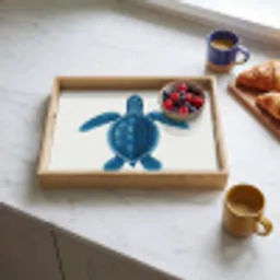 Schildpad - Blauw - Schild Dienblad Rechthoek middel -sfeer2