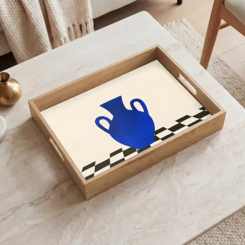 Vaas - Blauw - Geblokt - Modern Dienblad Rechthoek middel -sfeer1