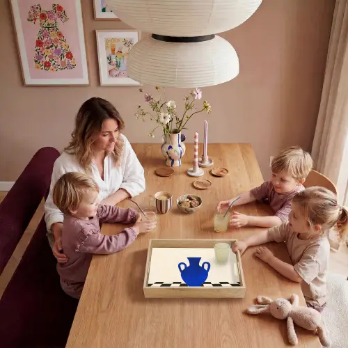 Vaas - Blauw - Geblokt - Modern Dienblad Rechthoek middel -sfeer4