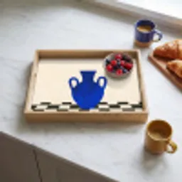 Vaas - Blauw - Geblokt - Modern Dienblad Rechthoek middel -sfeer2