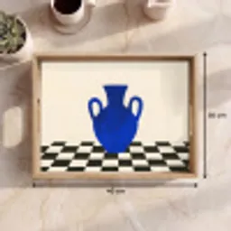 Vaas - Blauw - Geblokt - Modern Dienblad Rechthoek middel -USP_Formaat