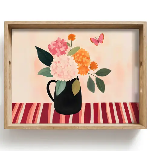 Vaas - Bloemen - Vlinder - Rood Dienblad Rechthoek middel -z3d_shopping