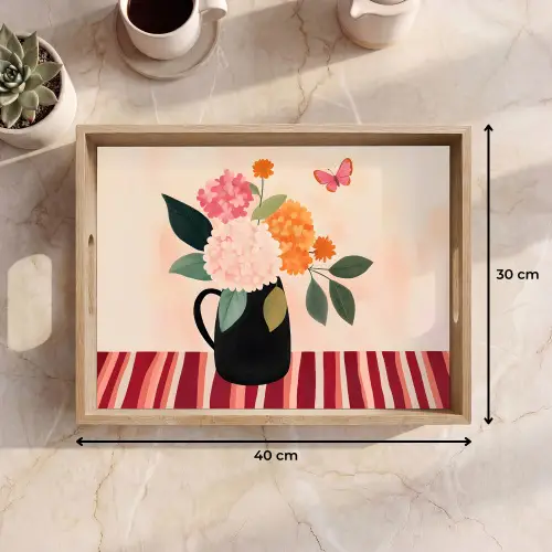 Vaas - Bloemen - Vlinder - Rood Dienblad Rechthoek middel -USP_Formaat