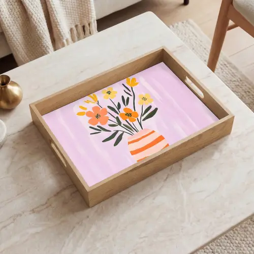 Vaas - Gestreept - Bloemen - Oranje Dienblad Rechthoek middel -sfeer1