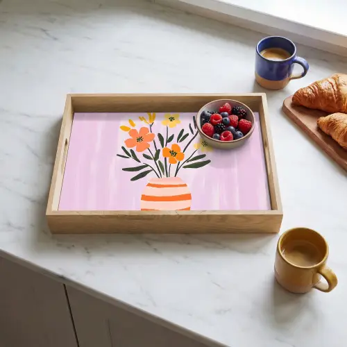 Vaas - Gestreept - Bloemen - Oranje Dienblad Rechthoek middel -sfeer2