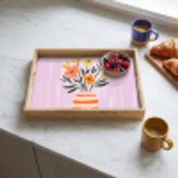 Vaas - Gestreept - Bloemen - Oranje Dienblad Rechthoek middel -sfeer2