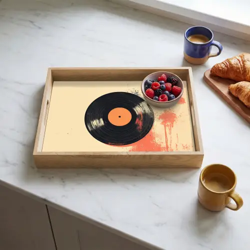 Vinylplaat - Zwart - Verfspatten - Retro Dienblad Rechthoek middel -sfeer2