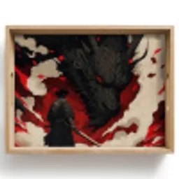 Krijger - Draak - Zwart - Rood - Rook Dienblad Rechthoek middel -z3d_shopping