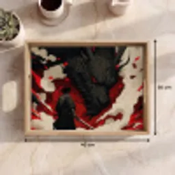 Krijger - Draak - Zwart - Rood - Rook Dienblad Rechthoek middel -USP_Formaat