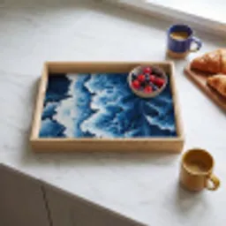 Golven - Blauw - Schuim Dienblad Rechthoek middel -sfeer2