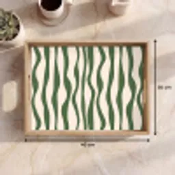 Golvende lijnen - Beige - Groen - Strepen - Abstract Dienblad Rechthoek middel -USP_Formaat