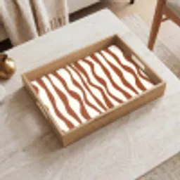 Golvende lijnen - Strepen - Beige - Bruin Dienblad Rechthoek middel -sfeer1