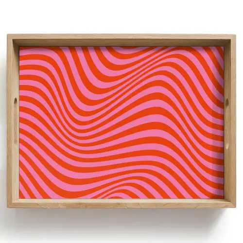 Golvend patroon - Rood - Roze - Lijnen Dienblad Rechthoek middel -z3d_shopping