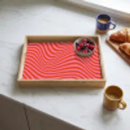 Golvend patroon - Rood - Roze - Lijnen Dienblad Rechthoek middel -sfeer2