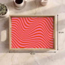 Golvend patroon - Rood - Roze - Lijnen Dienblad Rechthoek middel -USP_Formaat