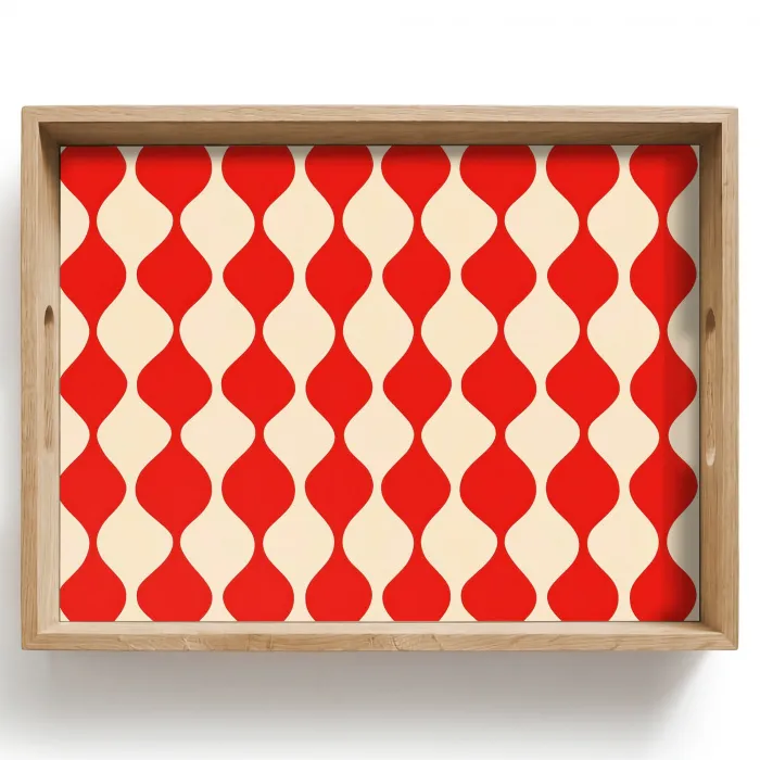Golvend patroon - Retro - Rood - Beige Dienblad Rechthoek middel 911 -z3d_shopping