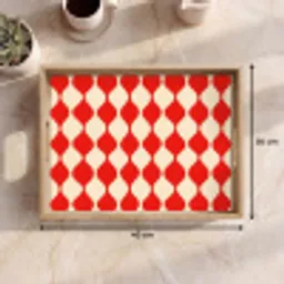 Golvend patroon - Retro - Rood - Beige Dienblad Rechthoek middel 911 -USP_Formaat
