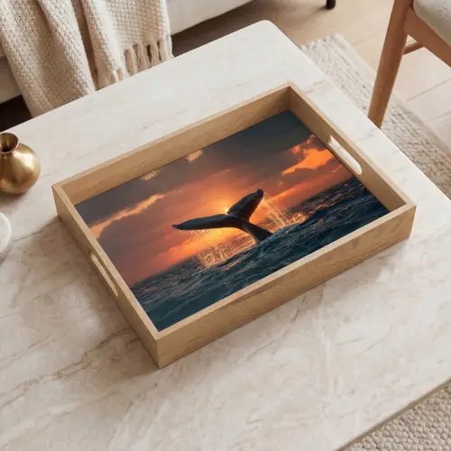 Walvis staart - Water - Zonsondergang Dienblad Rechthoek middel -sfeer1